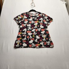 Peanuts SNOOPY Woodstock Scrub Top M Black Red Hearts Tooniforms Medical Nurse