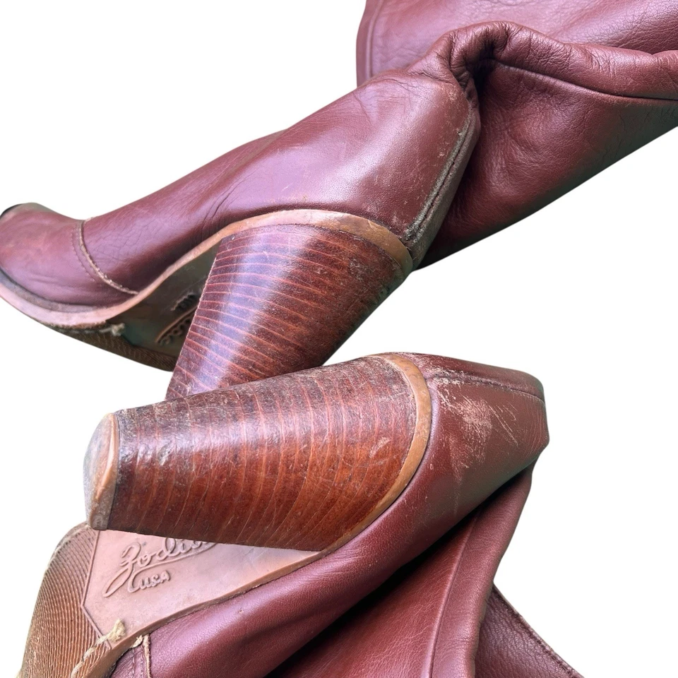 Botas de Cuero Zodiaco Vintage Tacón Marrón Años 70 Country Cowboy Foto 4 de 4