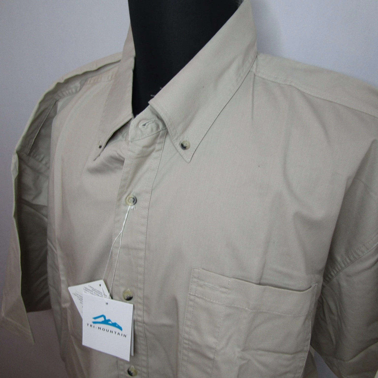 TRI-MOUNTAIN Men's 3XL Khaki Short Sleeve Casual Button Down Shirt NWT Teflon
