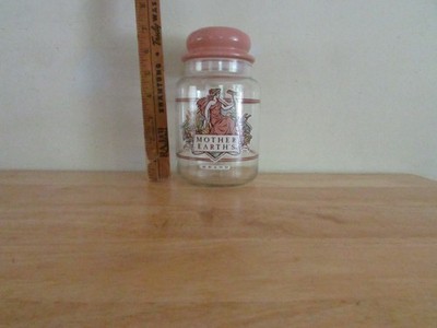 Vintage Mother Earth's Brand Canister Apothecary Jar Pink Lid