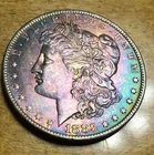 1883-O/O MORGAN SILVER DOLLAR $1 CRAZY END OF ROLL STYLE RAINBOW TONING (LC-75)