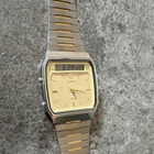 Timex V Cell Quartz Wristwatch Analog Digital Alarm Silver Gold Vintage Men's