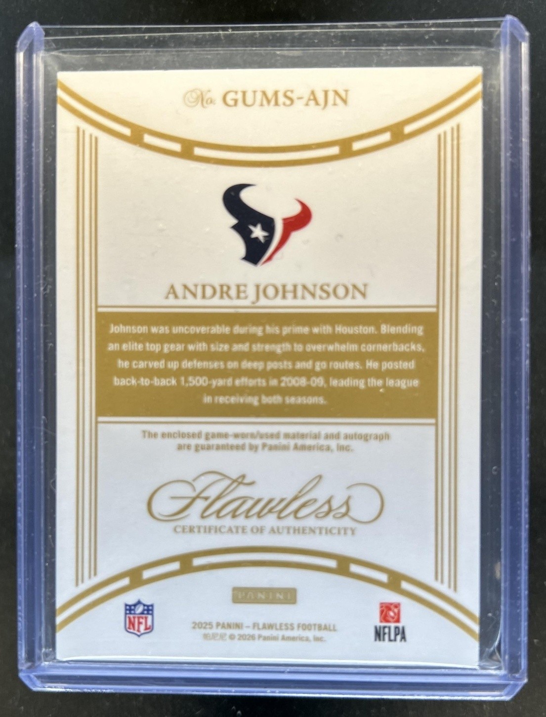 2025 Flawless Andre Johnson Game Used Signatures Jersey Silver Auto #/25 view 2