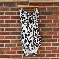 Cream Black and Blue Leopard Print Front Bow Open Back Strapless Romper