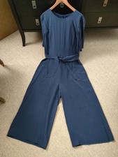 LK Bennett Silk Culotte Jumpsuit With Pockets Navy White Polka Dots Sz 16 Ch 42"
