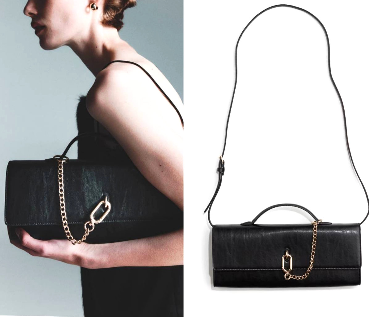 H&M Rectangular Crossbody Bag Black Flap Type & Oval Carabiner Hook