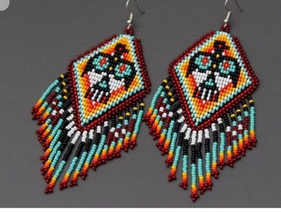 Tribal Earrings Native Large Boho American Seed Beads Handmade Earring