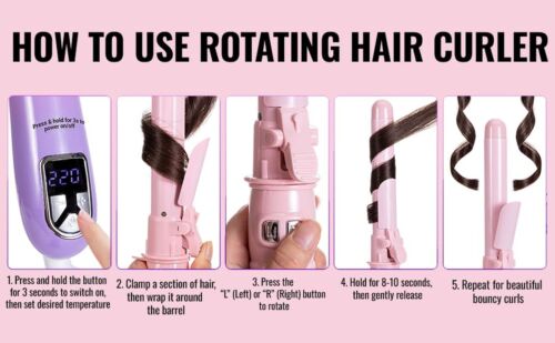 Automatic Self Rotating Curling Iron 1.1 Inch Professional Hair Curler with L... - Picture 6 of 9