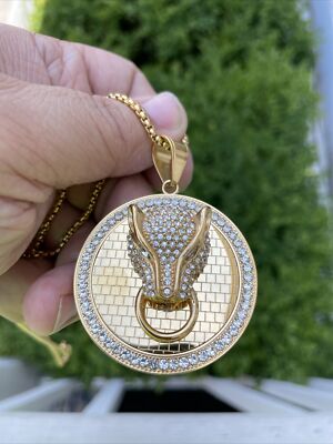 Stainless Steel 14k gold plated Cz panther medallion necklace | eBay