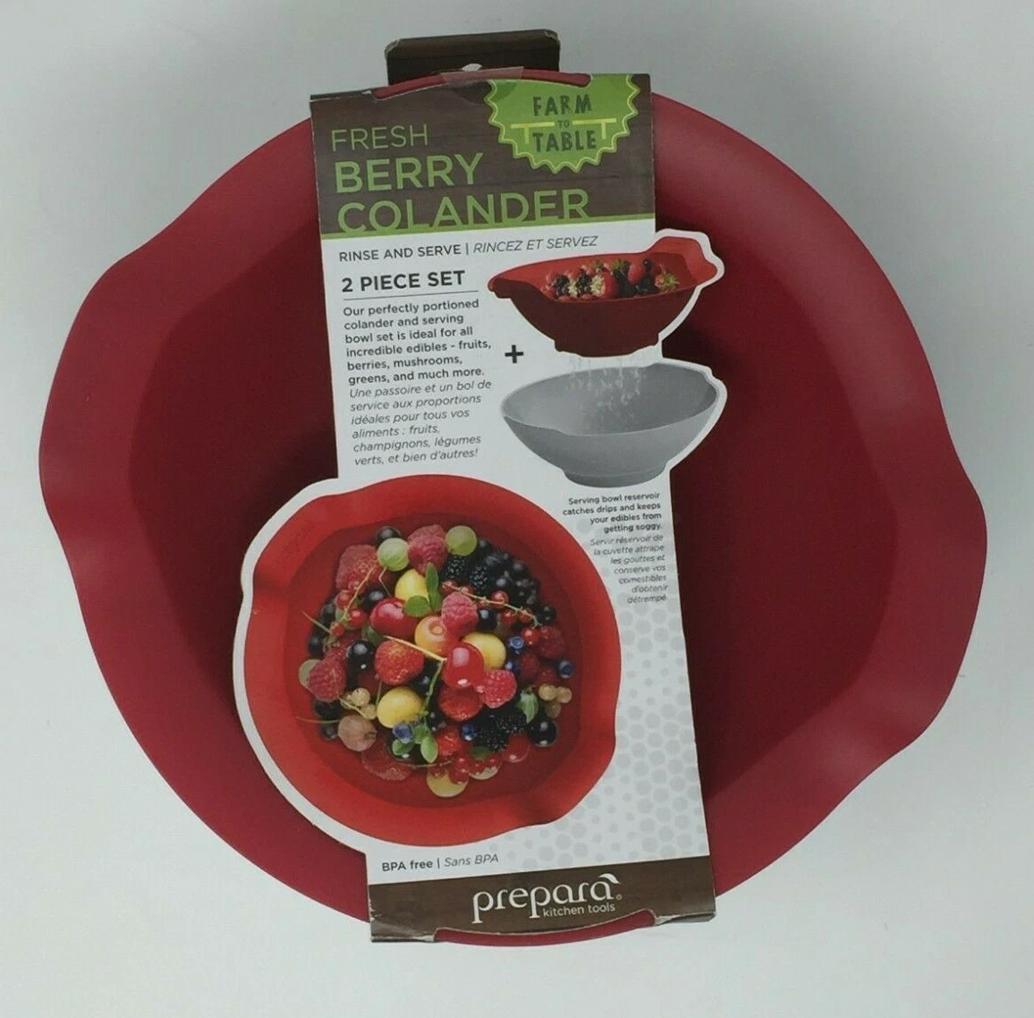 Prepara Fresh Berry Colander Set Farm to Table Rinse Basket and Bowl Strain