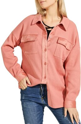 Women's Vintage Spread Collar Waffle Knit Button Down Shirt