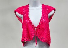 Fever Ladies Flamingo Pink Crochet Front Tie Sweater Shrug Msrp $58