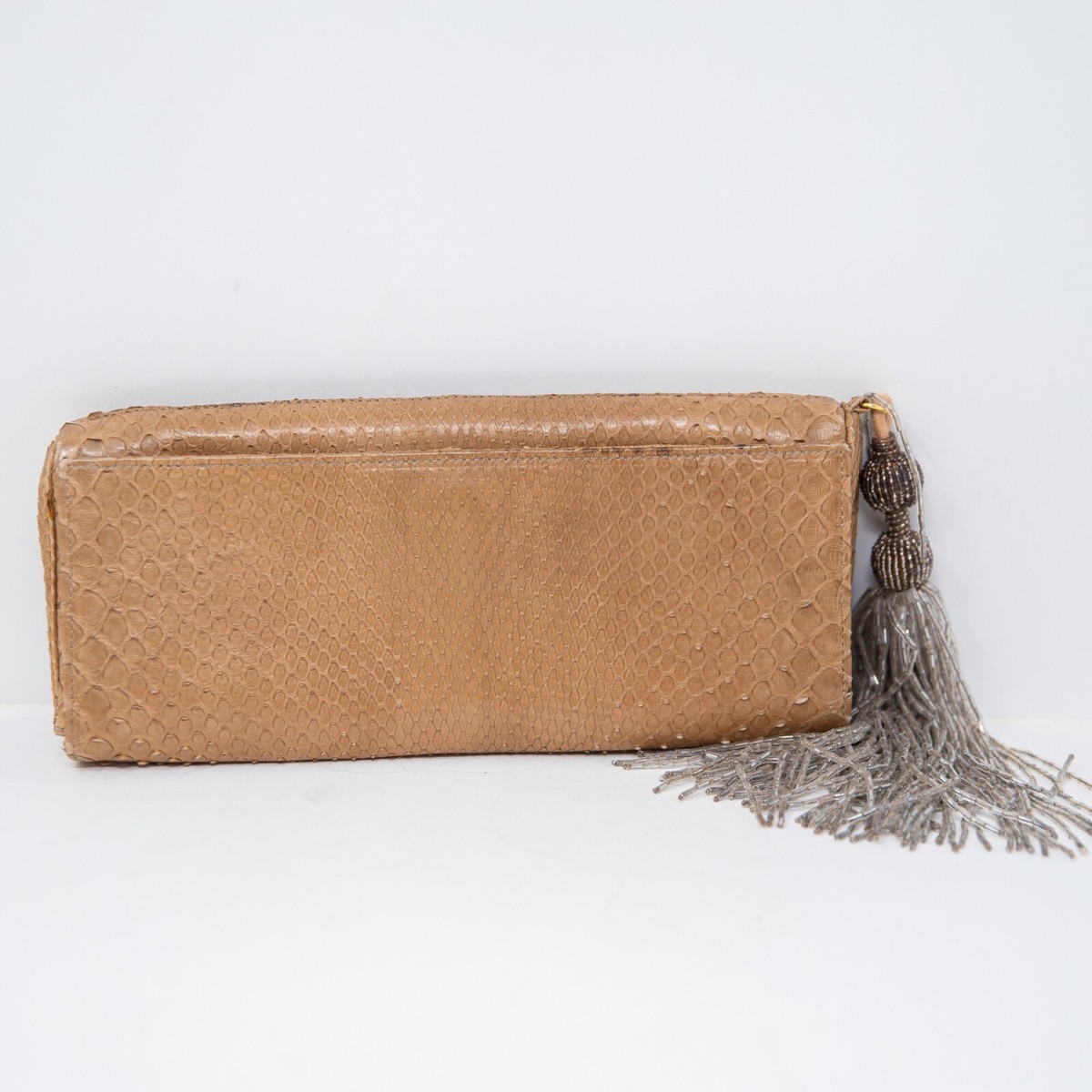 Anya Hindmarch Genuine Foldover Beaded Tassel Clutch Purse Bag