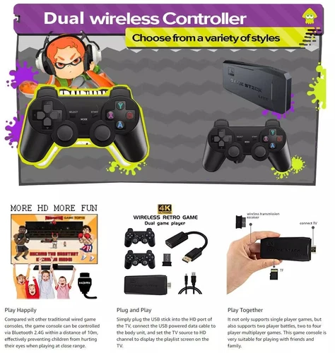 M15 40000+4K HDMI TV Video Game Stick Retro Gaming-Console 2 Wireless Controller - Bild 15 von 23