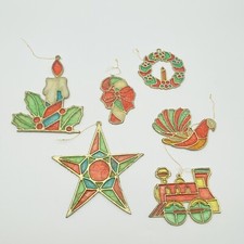 6 Vintage Stained Glass-Look Christmas Ornaments - Hong Kong - Tree, Angel, Star