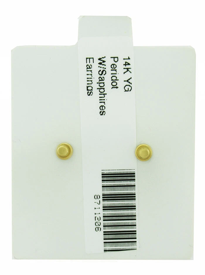 LAB PERIDOT 1.26 Cts & WHITE SAPPHIRE STUD EARRINGS 14K GOLD *** Screw Backs *** - Image 3 of 3