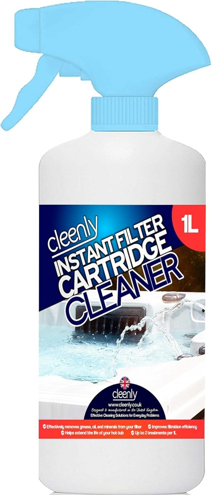 Cleenly Hot Tub Instant Filter Cleaner Spa Pool Deep Cleaning Spray 1L