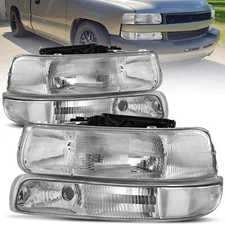 2X Chrome Headlights Assembly For 99-02 Chevy Silverado 00-06 Suburban 1500 2500