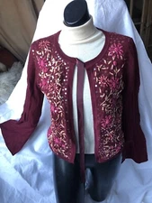 Sexy Burgundy Embroidered Tie Front Cardigan Top from AfterShock Size Small LUXE