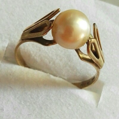 Goldring Gelbgold Ring 333 mit elegante Akoya Perle, Gr.60, Art Deco, Top    