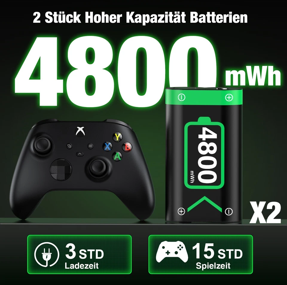 2*4800mWh Akku & Ladestation für Xbox One X S Elite / Xbox Series XS Controller - Bild 2 von 4