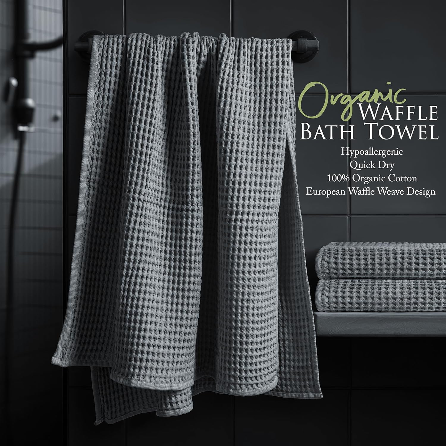 Organic Cotton Waffle Weave Bath Towel Set - Quick Dry & Eco-Friendly - 8 Pack