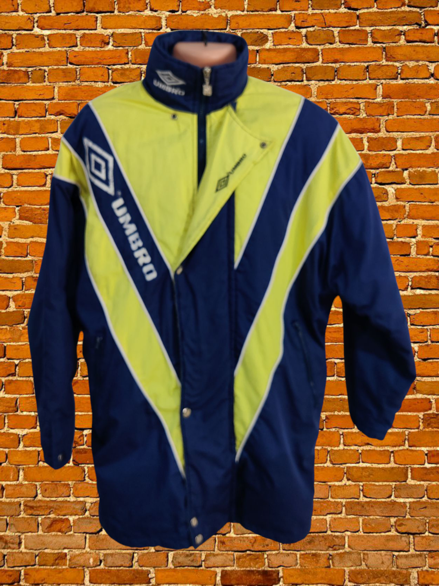 VINTAGE umbro NAVY YELLOW WINDCHEATER MEDIUM MENS FOOTBALL BENCH