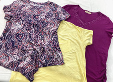 women's lot of 3 tops size XL multicolors short sleeve pull-on blended fabric