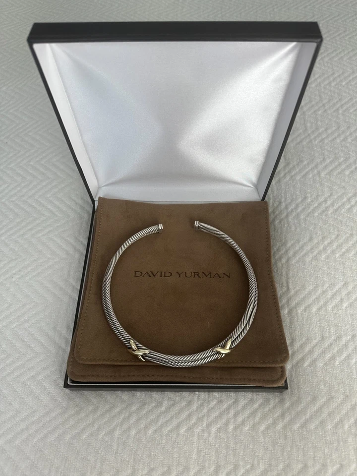 DAVID YURMAN серебро 14K золото двойной X кабель ошейник ожерелье 93G - Изображение 2 из 2