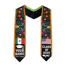 Personalized Mexican Graduation Sash Mexican American Flag Graduation Stole 2025