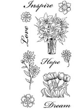 Hampton Art Cling Rubber Stamp Set Flower Inspiration Inspire Love Hope Dream