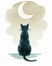 Digital Minimalist Line Art Cat - Modern Abstract Wall Art Print