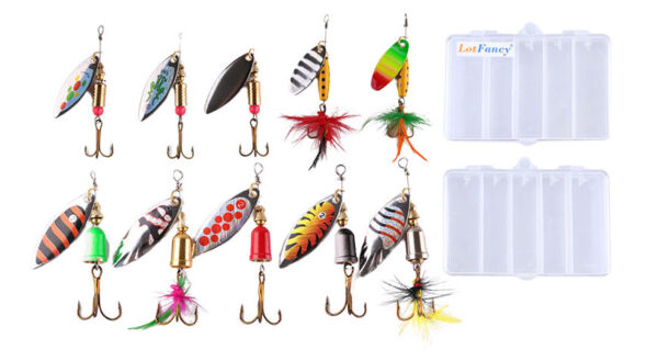 LotFancy 12L-2569-U Metal Spinner Baits Kit for Bass Trout Salmon