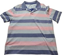 Saddlebred Traveler Blue/Pink Striped Polo Shirt Size Large