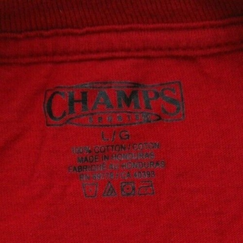 Large Champs Sports Red Short Sleeve Crew Neck Mans Cotton Tee T-Shirt Top R18 - Picture 4 of 4