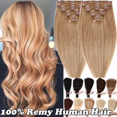 Clip in Extensions 100% Remy Echthaar Haarverlangerung Glatt 8 Tressen Dick LANG
