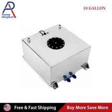 10 Gallon Polished Aluminum Racing Drift Fuel Cell Gas Tank + Level Sender 40L 