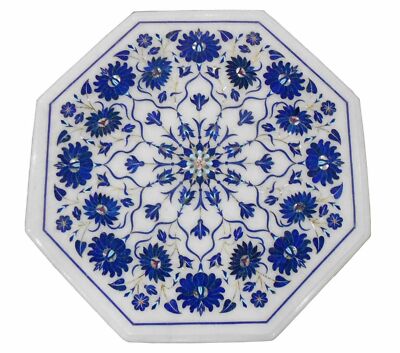 18'' Marble Coffee Table Top White Stone Inlay Handmade Work For Home Decor Gifts