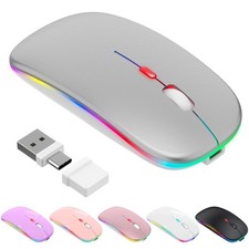 Bluetooth Wireless Mouse, Slim LED Rechargeable Silent Mouse with 2.4GHz USB-...