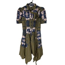 Making the Cut Green Floral Cotton Handkerchief Hem Button Front Dress S