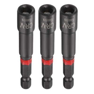 3pcs Nut Driver Drill Bits 6mm Socket 1/4'' Hex Shank 3'' Magnetic Setter