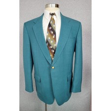 Stafford Mens Green Worsted Wool Blend Blazer Sport Coat Gold Buttons 44L USA