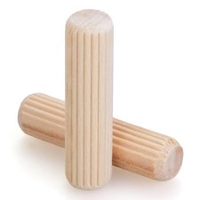 200 pcs 3/8" x 1-1/2" Wooden Dowel Pins, Hardwood, Kiln-Dried Fluted Bevele...