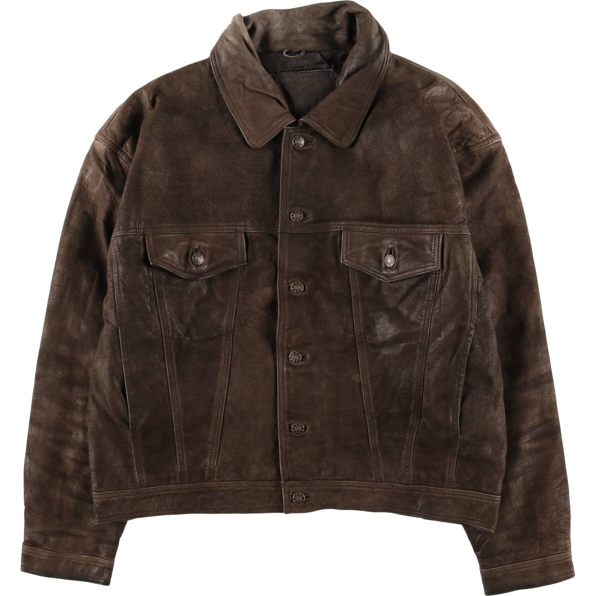 Used HUNDERTMARK padded trucker jacket leather blouson style men's size XL