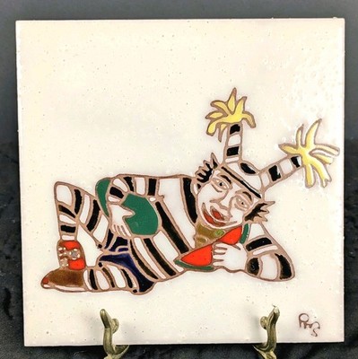 Vintage Gres-Ter Italian Art Tile Jester 6x6 Ceramic Wall Plaque Signed