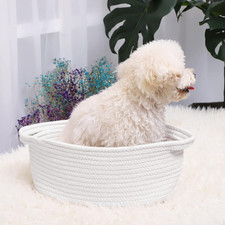 White Rope Storage Basket 12X8X5 Decorative Woven Organizer Bin with Handles