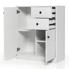 Practical Storage Cabinet w/Floor-Type Design &Anti-Tipping Device Kitchen White