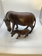 Hand Carved Wooden  Kenyan Zebra Mother And Baby  81/2 X 7, 5x 2 1/2 Vintage 