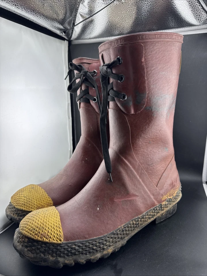 Botas vintage Ranger Rubber Company segurança biqueira de aço vermelho tamanho 9 ansi z41 pt99 fabricadas nos EUA - Imagem 2 de 4
