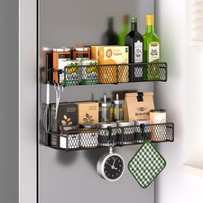 Magnetic Spice Rack for Refrigerator, 2 Pack 100% Metal Strong Magnet Shelf B...